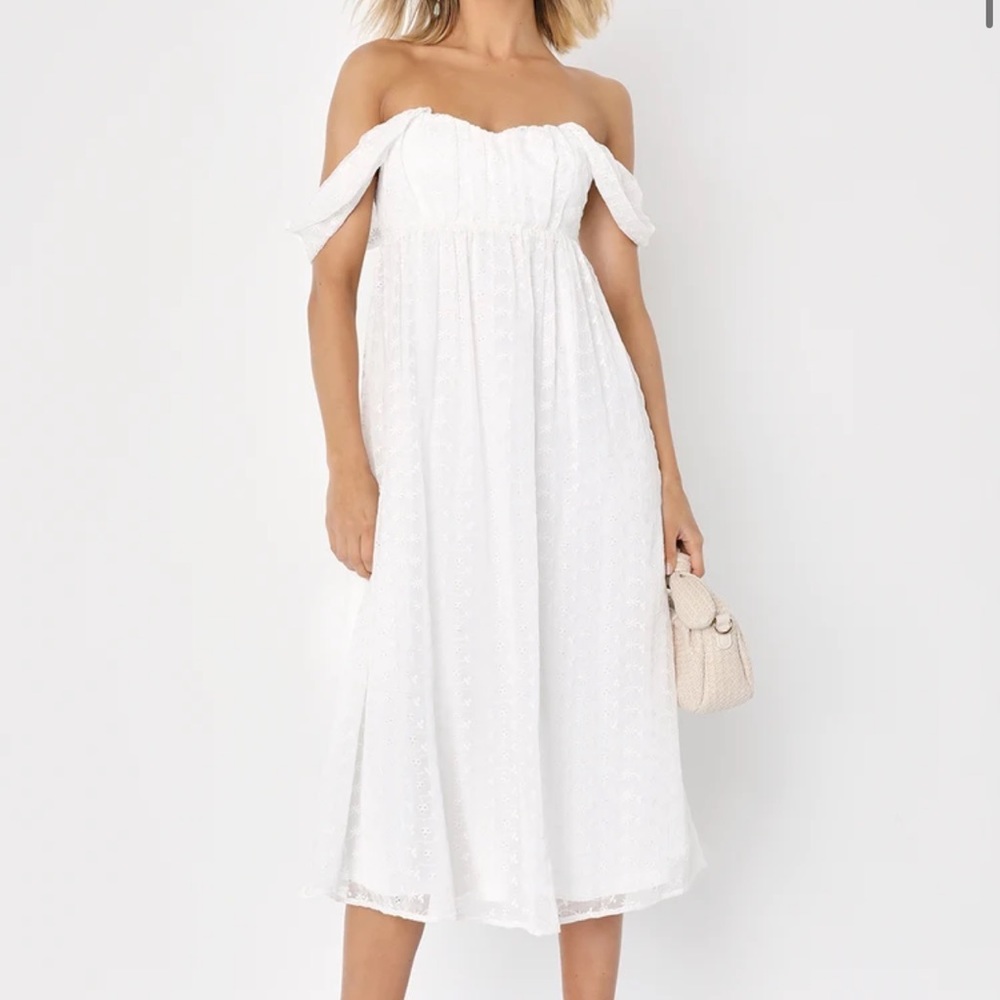 Lovely Charisma White Eyelet Embroidered off the shoulder dress